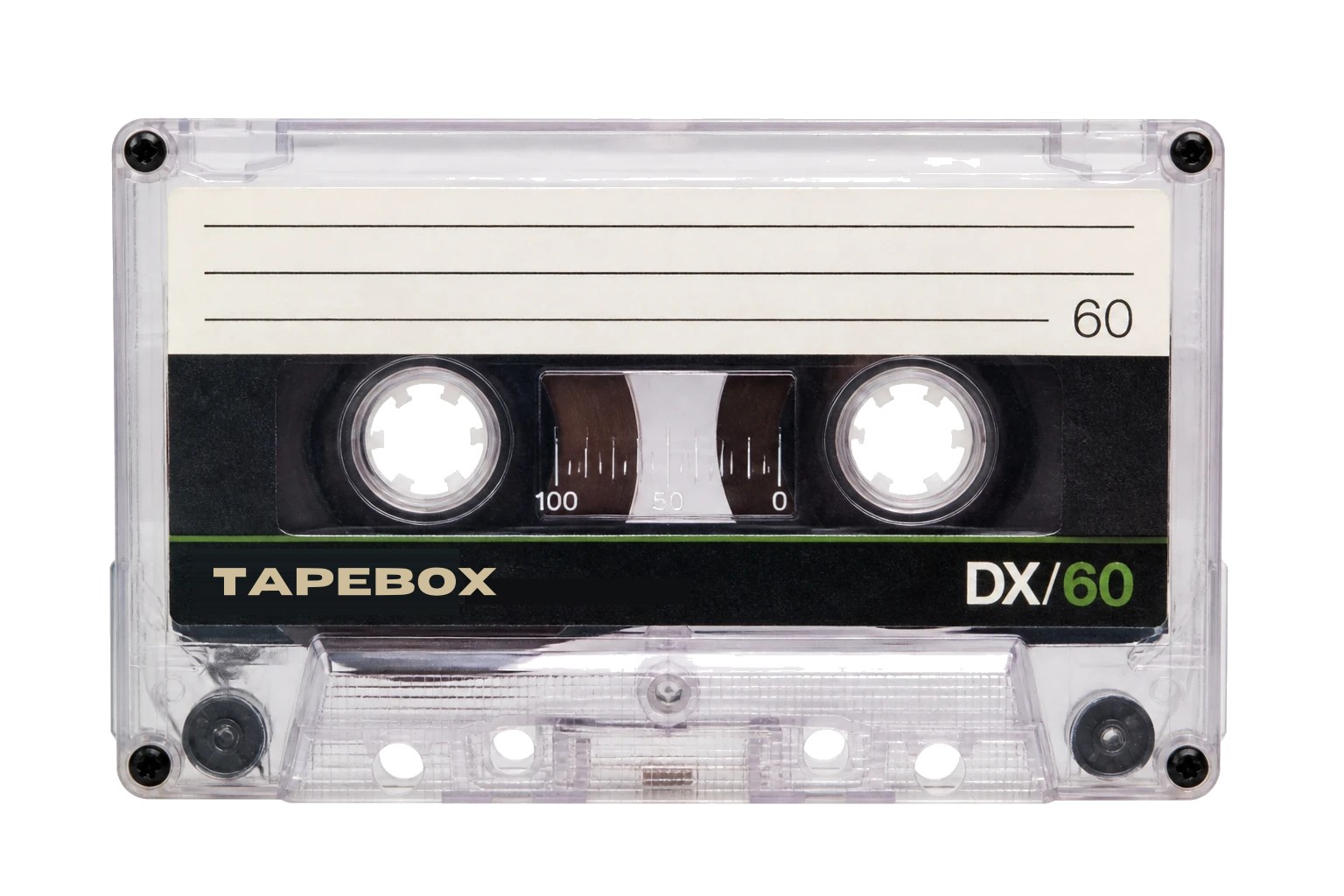 A compact cassette, front view
